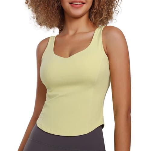 Image of TERODACO Sports Crop Tops for Women Gym Running Yoga Tank Tops, Open Back Padded High Impact Push Up Bralettes, Breathable Wireless Quick Dry BX2309 Yellow L