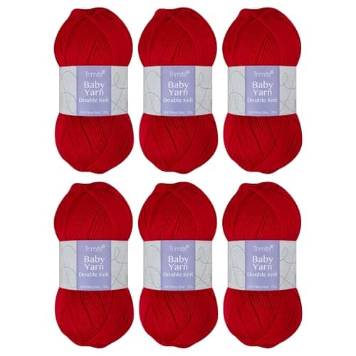 Image of Trimits Double Knit Baby Acrylic Yarn Wool for Knitting and Crochet - 6 x 100g (300 metres) - Soft Touch Easy Care Anti-Pilling Machine Washable DK Yarn, Oeko-TEX Certified Fibre, Red