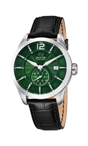 Image of Jaguar Watches J663/3 Mens Black Leather Wrist Watch, Green/Black, Strap