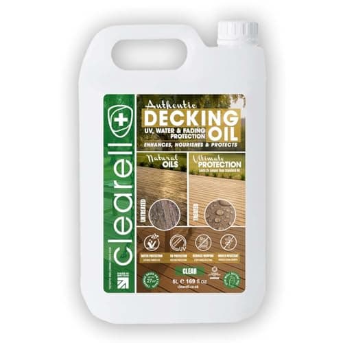 Image of Clearell 5L | Decking Oil | Clear – Nourishes & UV Protects Outdoor Wood - Water Protection Sealer & Preserver Suitable for All Decking, Fences, Sheds & Furniture - Softwood & Hardwood - 5 litres