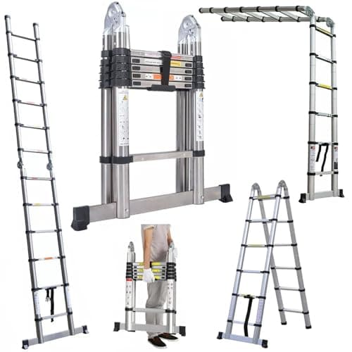 Image of Telescopic Ladder Extendable Step Ladder Folding Multi Purpose Extension Ladders Portable A-Frame Ladder Stronger than others 3.8m/12.5ft(6.2FT+6.2FT)