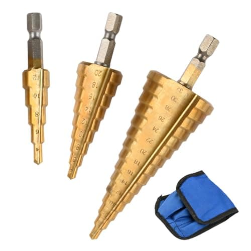 Image of CENBEN 3PCS HSS Step Drill Bits Hex Shank, High Speed Spiral Cone Cutters for Metal, Cone Drill Bit Step Bits for Sheet Metal, Stainless Steel, Aluminum, Wood, Plastic(4-12mm, 4-20mm and 4-32mm)