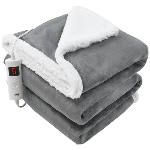 Image of GlamHaus Heated Throw Electric Fleece Over Blanket Sofa Bed Large 160 X 130cm - 6 Heat and 3 Timer Auto Shut Off - Soft Reversible Design - Digital Control - Machine Washable (160x130cm Grey)