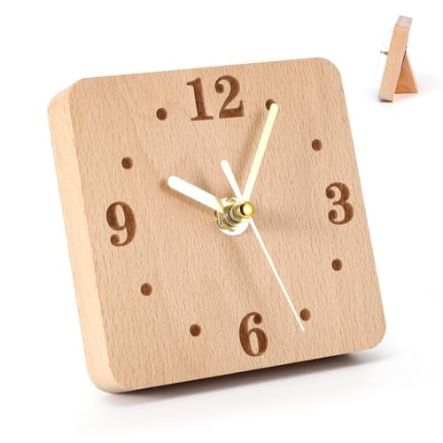 Image of ZONJIE Wood Desk Clock - Silent Non Ticking Silent Clock, 11cm Diameter Analog Clock for Shelf, Table, Mantel or Bedside, Home Decorative Small Table Clock, Modern Desk Clock, Made of Beech Wood