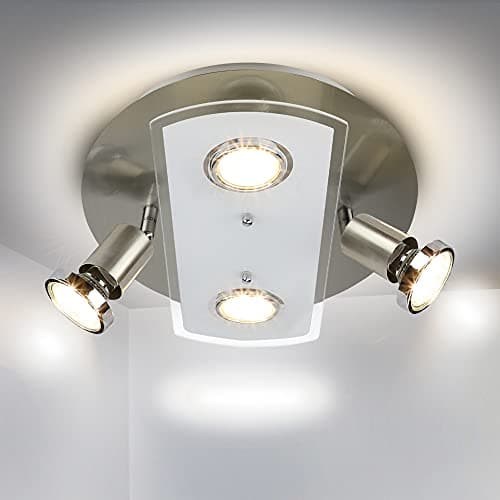 Image of Depuley 4 Way Round Plate Led Ceiling Spotlight,Rotatable Ceiling Lights Brushed Nickel with Frosted Glass,Kitchen Spotlight for Living Room,4 x 3W GU10 Bulbs Included