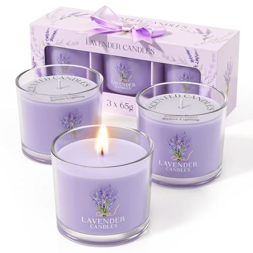 Image of CHILLFLAME Lavender Candle, Candles Gifts for Women, Sleep Scented Candles Gift Set for Her, 3 Scented Votive Candles, Birthday Gifts for Women/Men (Purple, 200g)
