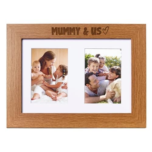 Image of Mummy and Us Double Photo Frame 6x4 Inch Engraved Wooden Mothers Day Birthday Christmas