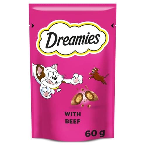 Image of DREAMIES - Tempting Cat Treats - 8 x 60 g - Beef - Multipack Biscuits - 8 Pouches