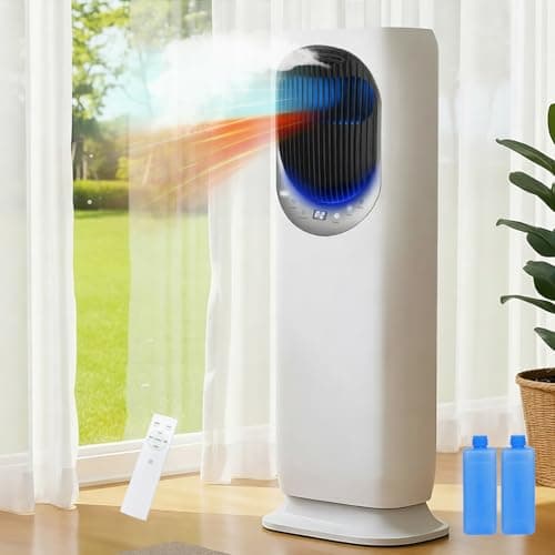 Image of MoraRise Evaporative Air Cooler for Home, 4-in-1 Portable Air Cooler & Tower Fan Heater with 4L Water Tank, 120° Oscillating Cooling Fan with 2 Ice Packs, 12H Timer, Humidifier (White, Crescent)