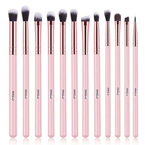 Image of MSQ 12pcs Eyeshadow Brushes Make Up Eye Brush Set Professional Eye Makeup Brushes for Concealer Eyeliner Eyelash Eyebrow Blending Contour Pink Brush