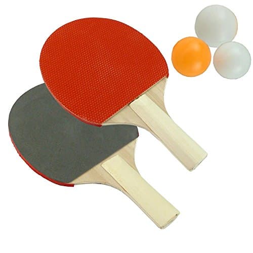 Image of Value 4 Money Table Tennis Set - 2 Player, 2 Rackets (Black/Red), 3 Balls (Orange/White), Wooden Handles, Ideal for Indoor/Outdoor Use