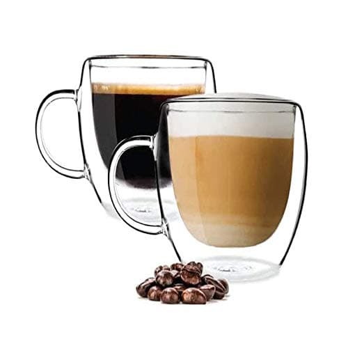 Image of PYYB 2 Large-Capacity Double-Layer Glass Coffee Cups 350ml Insulated Latte Cappuccino Coffee Cups, Ice Cream Dessert Cups with Handles