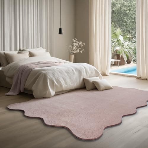 Image of the carpet Lina Shape Scallop Rug, Faux Fur, Fluffy Rug, Non-Slip Backing, Washable, Super Soft, Pink, 120 x 160 cm
