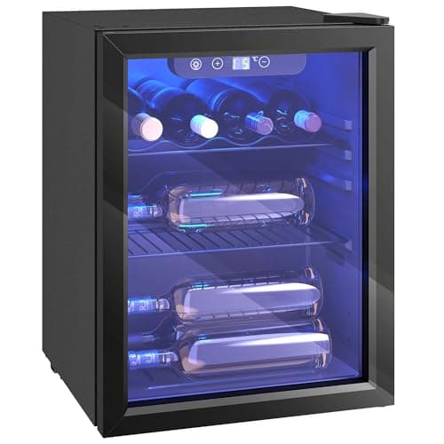 Image of HOMCOM 16 Bottle Wine Cooler, 48 Litre Capacity, 4-16°C Under Counter Drinks Beer Wine Fridge with Glass Door, LED Light, Button Control, Black