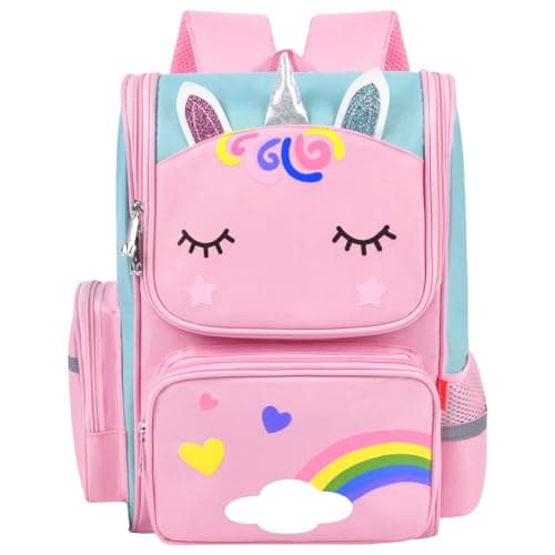 Image of Aucuu Girls' Backpack, Cute Unicorn School Bags, Kawaii Backpack, Waterproof School Bags for Girls, Large Capacity Children's Back-pack, for Elementary, Kindergarten - Pink