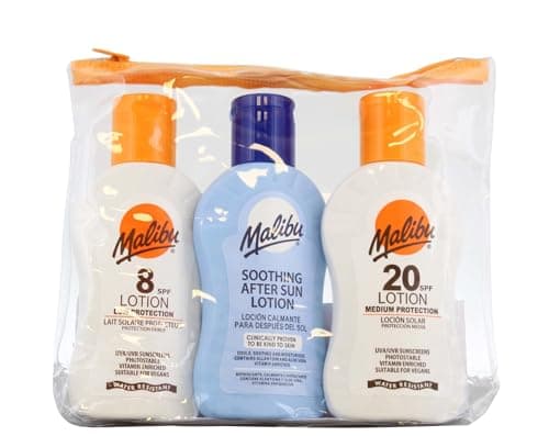 Image of Malibu Sun Travel Essentials with SPF 8 & 20 Sun Cream Protection & After Sun Lotion, Holiday Sun Care, Water Resistant, Multipack, 3 x 100ml