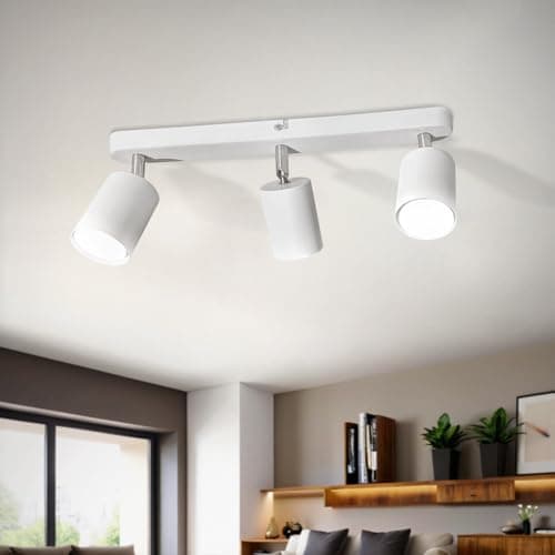 Image of Sweier Ceiling Spotlight 3 Way Lamp Holder Angle Adjustable, Cold White 6000K 5W 430LM (Bulb Provided), White Rotatable GU10 Spot Light, for Kitchen, Living Room, Bedroom, Cloakroom