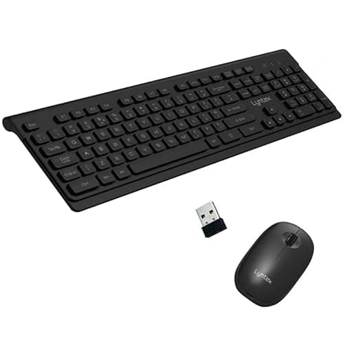 Image of Lyntex Slim Wireless USB Keyboard and Mouse Combo Set 2.4 GHz Cordless QWERTY UK Layout with Numeric Keypad Thin and Super Energy Saving for Windows Desktop Laptop Surface Apple Mac (Black)