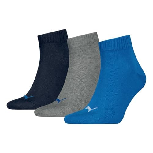 Image of Puma Unisex Puma Unisex 3p Quarter Plain Sock, Multicoloured (Blue Grey Melange), 6 8 UK