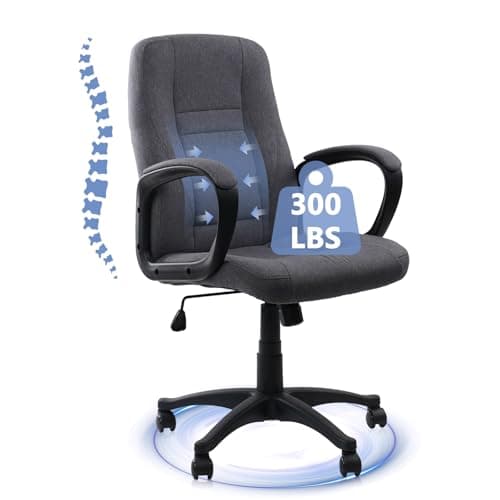 Image of CLATINA Grey Cloth Breathable Fabric Desk Chair, Adjustable Height Mid Back Support Office Chair,Ergonomic Upholstered Computer chair with Arms & Wheels for Home, Office, Conference Room