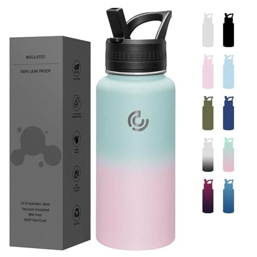 Image of 32oz Sports Water Bottle, Stainless Steel Water Bottle-Vacuum Insulated, Reusable Travel Bottle, Twist Cap, With Hand Grip for Easy Carrying, Suitable for Cycling, Outdoor Vacations(Bubble Gum)