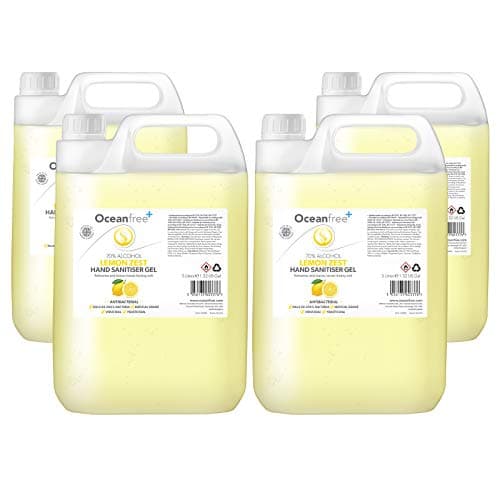 Image of Lemon Zest Hand Sanitiser Gel - 5L Litre - 70% Alcohol - Made in the UK (Pack of 4)