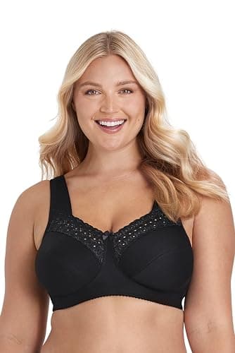 Image of Miss Mary of Sweden - Broderie Anglaise, Non Wired Bras for Women, Everyday Bras, Comfortable Cotton, Supportive Full Coverage 48G Black
