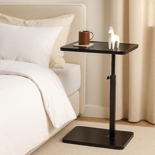 Image of M.J COMFY-LIFE C-Shape Side Table, Height Adjustable Swivel Sofa Table 360° Rotating Tray Space-Saving Coffee Snack and Bed End Table for Living Room Bedroom Bedside Couch (Black, 1)