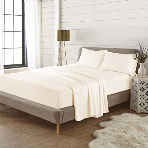Image of EXQUIZIT HOME Flannelette Sheet Set 100% Brushed Cotton Includes Fitted Sheet, Flat Sheet and 2 x Matching Pillowcases Bed Sheet Set Cream Double