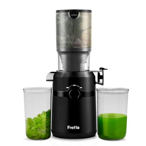 Image of Fretta Cold Press Juicer Machines, Self-Feeding juicer with 108mm&1.0L Feeding Chute for Whole Fruits and Vegetables, Automatic 200W Masticating Juicer, High Yield Juice Extractor, BPA-Free, Black