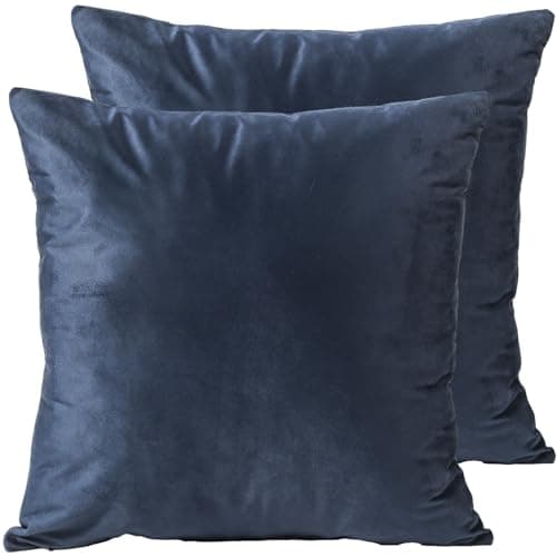 Image of HAMO Velvet Square Cushion Covers with Hidden Zipper 50x50cm Set of 2, Navy – Soft Decorative Throw Pillow Cases for Sofa, Couch, Bedroom & Living Room