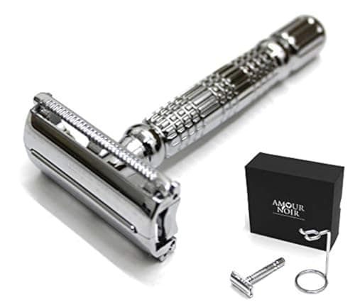 Image of Amour Noir 1950's Classic Vintage Double Edge Butterfly Safety Razor comes with Chrome Resting Stand Twist Handle Mechanism in Luxury Gift Box