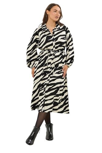 Image of Yours Curve Zebra Print Long Sleeve Shirt Dress - Women's - Plus Size Curve Black