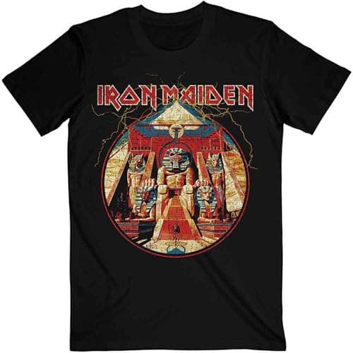 Image of Rockoff Trade Men's Iron Maiden Powerslave Lightning Circle T - Shirt, Black (Black Black), Medium