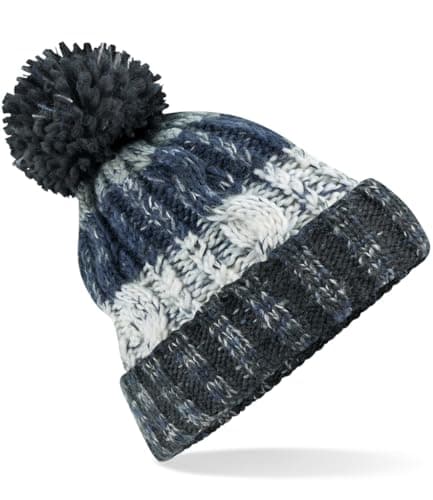 Image of ASVP Shop Corkscrew Cable Knitted Bobble Hat Plain Mens Womens Beanie Warm Winter Pom Wooly Cap (Arctic Dawn)