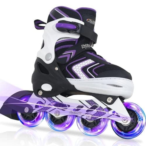 Image of Adjustable Inline Skates for Girls, Girls Roller Skates for Kids Ages 8-12, Roller Skates with All Light up Wheels for Youth, Purple