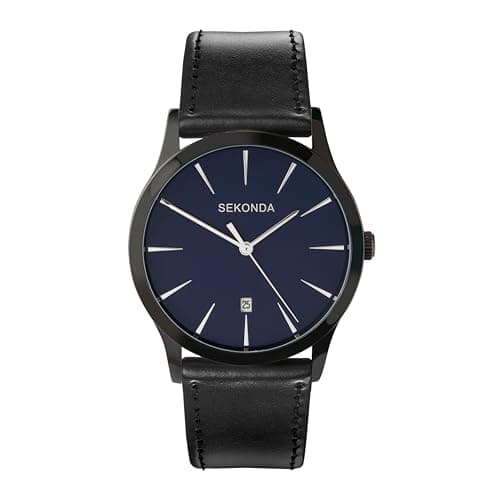 Image of SEKONDA Men's Quartz Watch with Blue Dial Analogue Display and Black PU Strap 3536