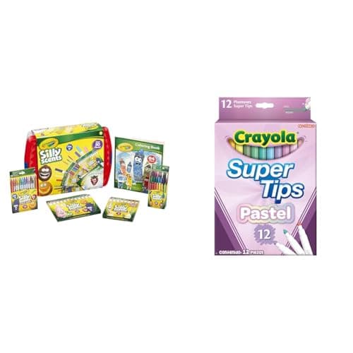 Image of CRAYOLA Silly Scents Colouring Tub - Over 50 Scented Crayons, Markers & Pencils | & Pastel SuperTips Washable Markers, Assorted Colours