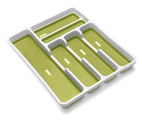 Image of Addis Premium Anti-Slip Soft Base Drawer Cutlery Organiser Tray, 6 Compartment, White & Green, White Green, 6 sections 517612