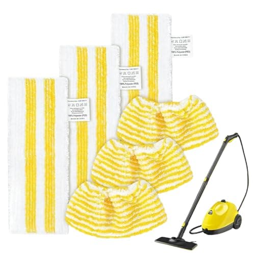 Image of 6 Pack for Karcher EasyFix microfibre floor cloths, with Karcher EasyFix SC3, SC4, SC5 Steam Cleaner, Washable and Reusable Microfibre Pads (Yellow-3+3)