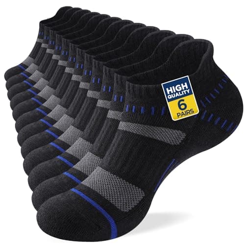 Image of Niofind Trainer Socks for Men Women, 6 Pairs Cushioned Running Socks, Cotton Breathable Moisture Wicking Athletic Ankle Low Cut Short Sports Walking Hiking, Black 9-12