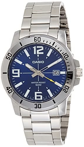 Image of Casio Men's Diver Style Stainless Steel Watch (Model: MTPVD01D-2BV) (Blue Dial), Silver-Tone, Quartz Watch