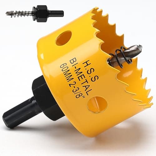 Image of 60mm Hole Saw, HSS Bi-Metal Hole Cutter with Drill Bit for Wood, Plastic, PVC, Fiberglass and Plasterboard, Yellow