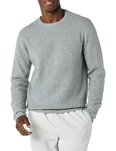 Image of Amazon Essentials Men's Long-Sleeve Soft Touch Waffle Stitch Crew Neck Jumper, Light Grey Heather, M