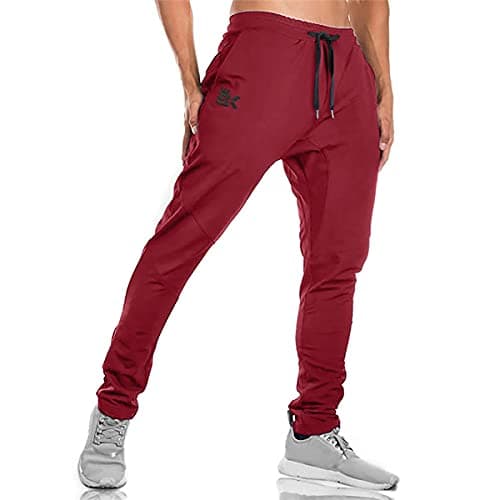Image of BROKIG Mens Gym Joggers Sweatpants, Causal Slim Fit Running Trousers Tracksuit Jogging Bottoms with Double Pockets (Large,Burgundy)