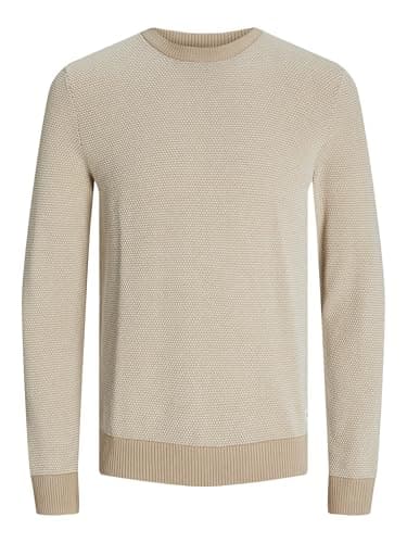 Image of JACK & JONES Men's Jjeglobe Knit Crew Neck Noos Knitted Jumper, Oatmeal, S