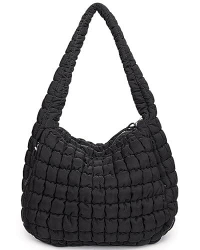 Image of Bagtopia Puffer Tote Bag, Large Quilted Puffer Tote Bag, Lightweight Puffy Quilted Hobo Bag, Soft Padded Shoulder Bag, Puff Purse for Work,Gym,Travel, Black