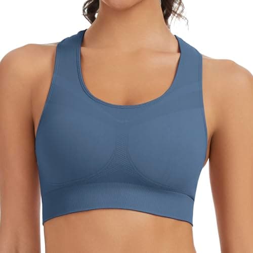 Image of Lemef Racerback Sports Bras for Women Medium Support Workout Bra Seamless Unpadded Yoga Gym Fitness Bra Blue S