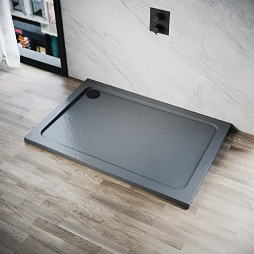 Image of ELEGANT Grey Stone Shower Tray for Shower Enclosure Cubicle + Waste Trap 1000 x 700 x 40mm