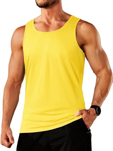 Image of TACVASEN Mens Tank Top Moisture Wicking Muscle Shirt Summer Breathable Cotton Sleeveless Lightweight Quick Dry Running Vest Yellow XL